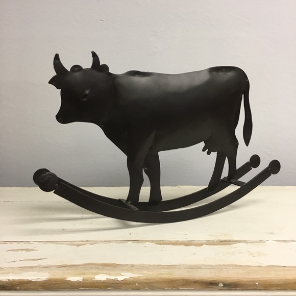 Metal Rocking Cow Figurine Decor Rustic Country - Picture 2 of 5